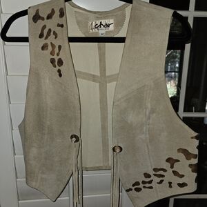 Char Sante Fe Tan Suede Vest with Animal Print Accents